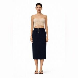 ALFRED SUNG - Navy Wool Pencil Skirt Midi Minimalist Tailored Designer